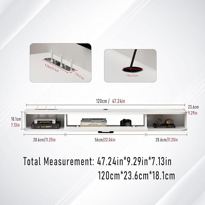 Floating TV Unit, 47'' Wall Mounted TV Cabinet, Floating Shelves with...