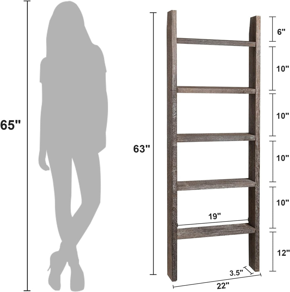 Natsukage Rustic Wooden Blanket Ladder - Farmhouse Decorative Ladder Shelf fo...