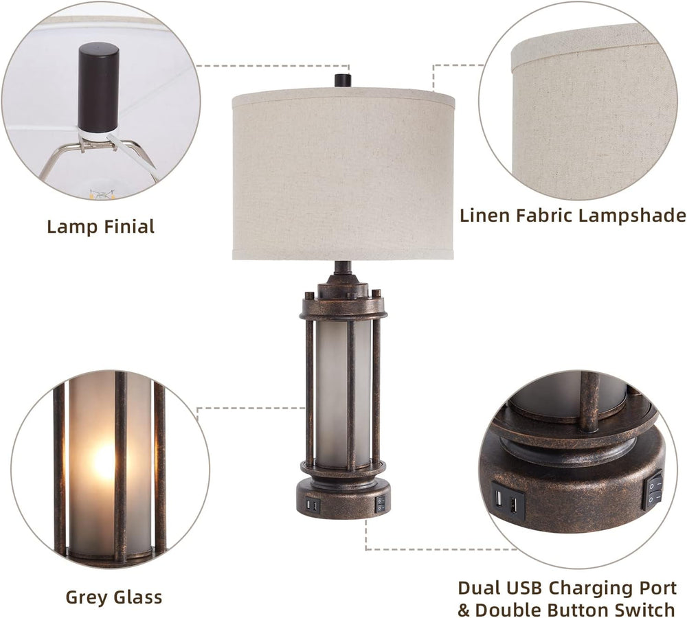 AIEAMPDO 25'' Set of 2 Farmhouse Table Lamps for Living Room with USB...