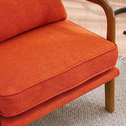 VINGLI Linen Burnt Orange Comfy Accent Chair, Mid Century Modern Lounge Armch...