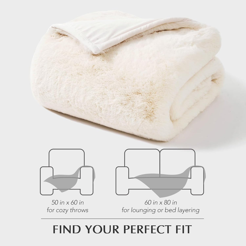 Faux Chinchilla Fur Throw Blanket, 50"x60", Arctic White