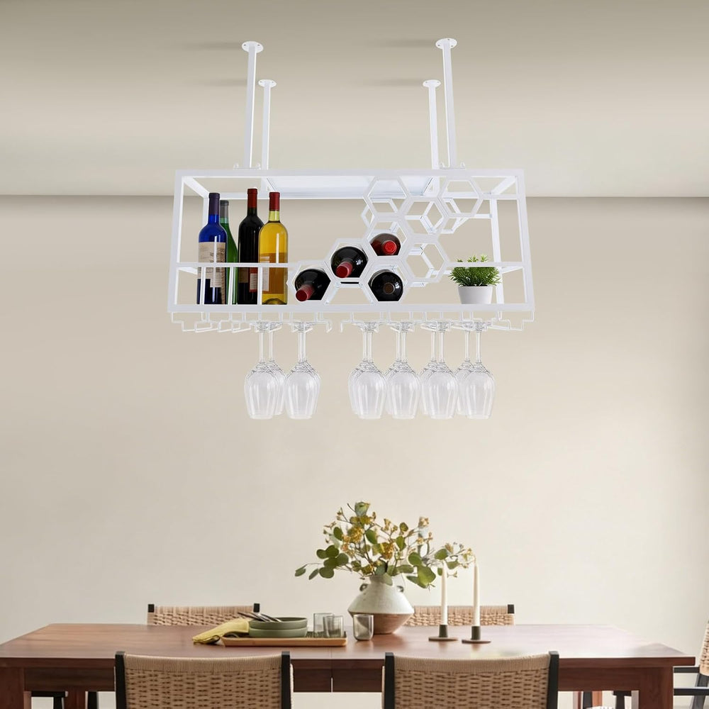 Ceiling Wine Glass Rack, 39" Hanging Wine Rack with Glass Holder and She...