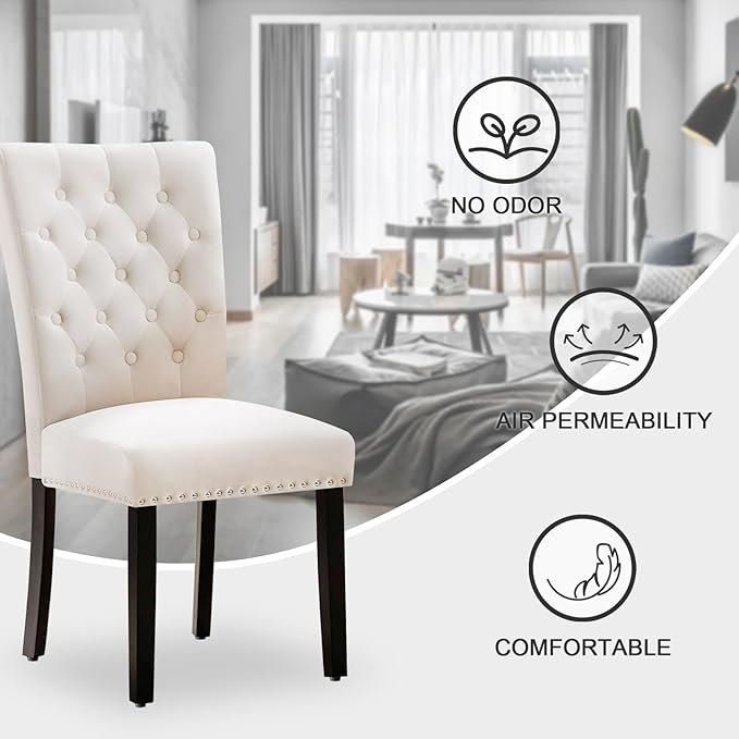 Velvet Dining Kitchen Chair Set of 2, Parsons Upholstered Dining Room Chair, ...