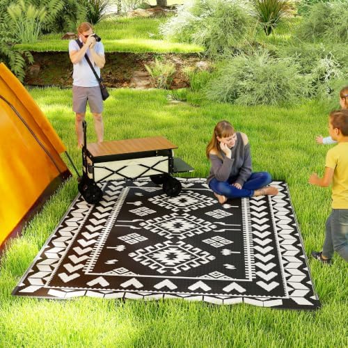 Outsunny Outdoor Rug for Patio Waterproof 8' x 10' Black & White ...