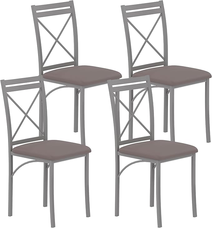 VECELO Metal Dining Chairs Set of 4, Steel Legs and PU Leather Cushion Seats ...