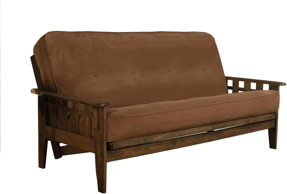 FutonX Rustic Walnut Frame and Mattress Set with Choice to add Drawers, 8 Inc...