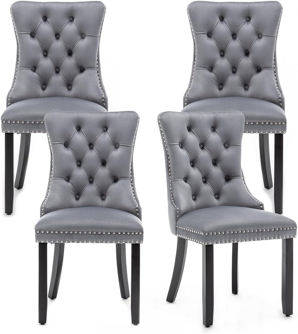 Velvet Dining Chairs Set of 4,Upholstered Dining Chairs with Ring Pull Trim a...