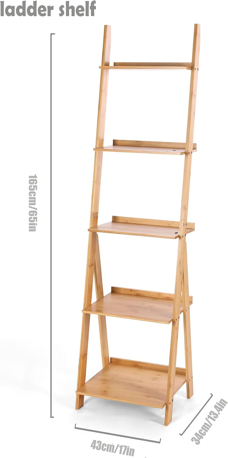 Corner Ladder Shelf Storage Shelving, 5 Tier Books/CDs/Albums/Files Holder in...