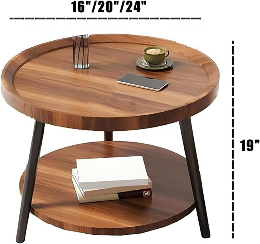 16in Small Round Coffee Table with 2-Tier Storage for Living Room