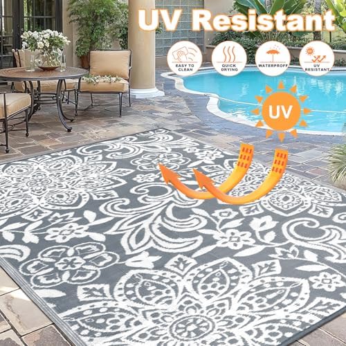 Findosom Waterproof Outdoor Rug 6' x 9' - Reversible Mandala Outdoor ...