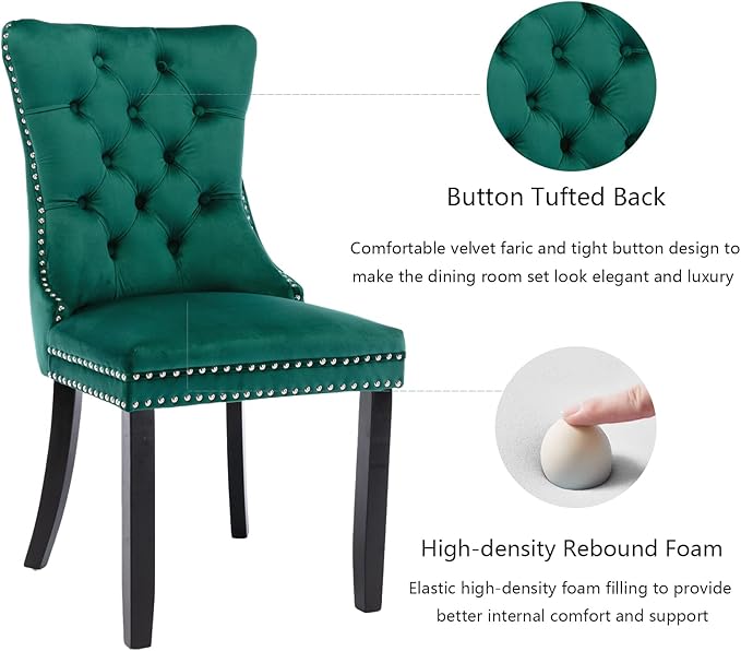 Green Velvet Dining Chairs Set of 6, Upholstered Dining Room Chairs with Back...