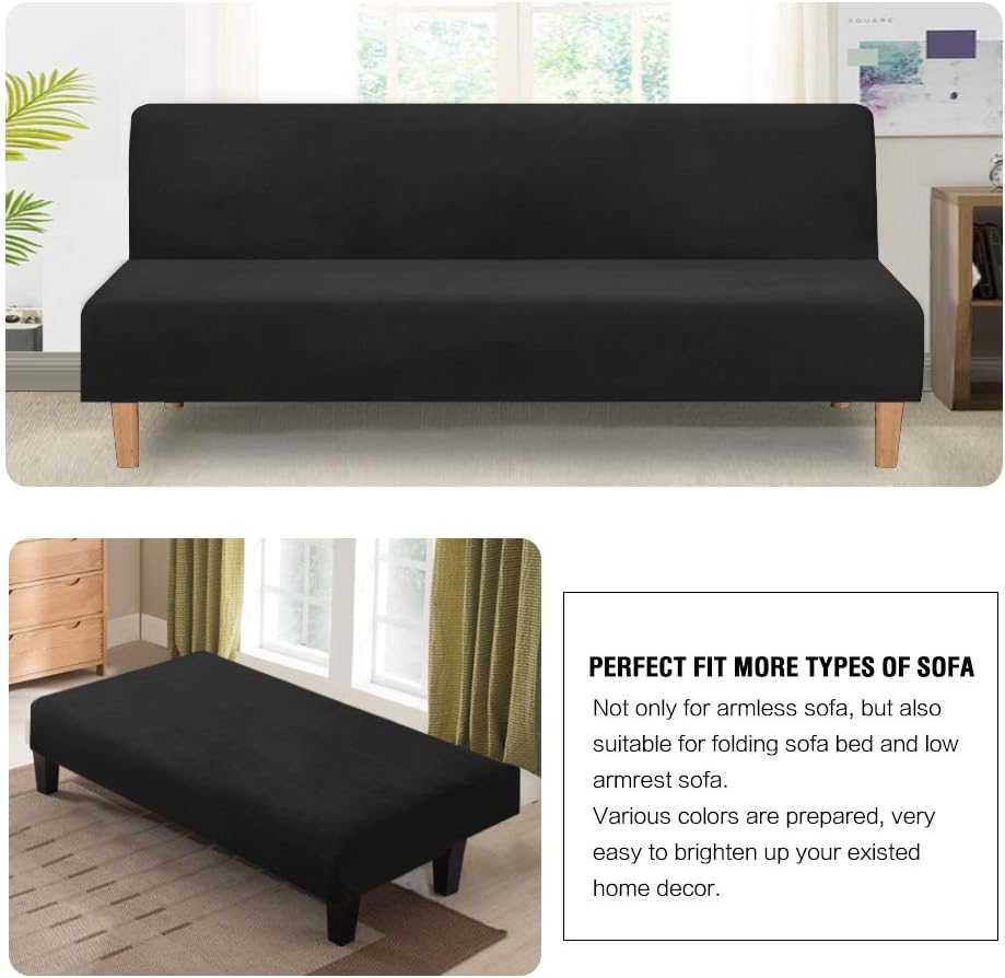 H.VERSAILTEX Velvet Futon Cover Armless Sofa Covers Sofa Bed Covers Stretch F...