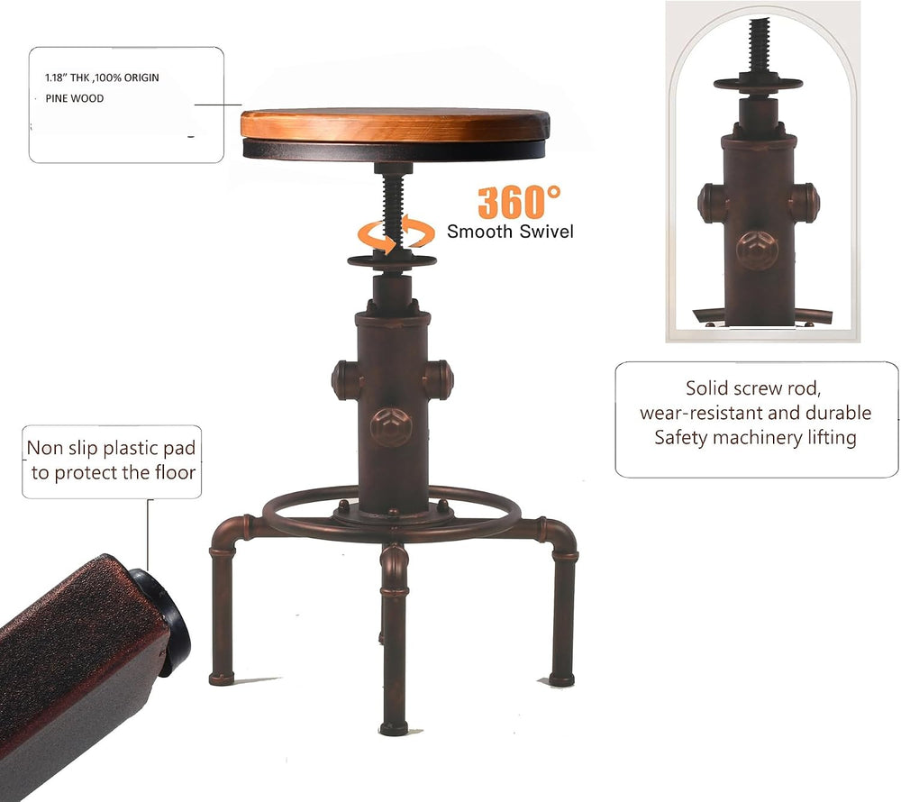 Topower Antique Vintage Industrial Barstool Solid Wood Water Pipe Fire Hydran...