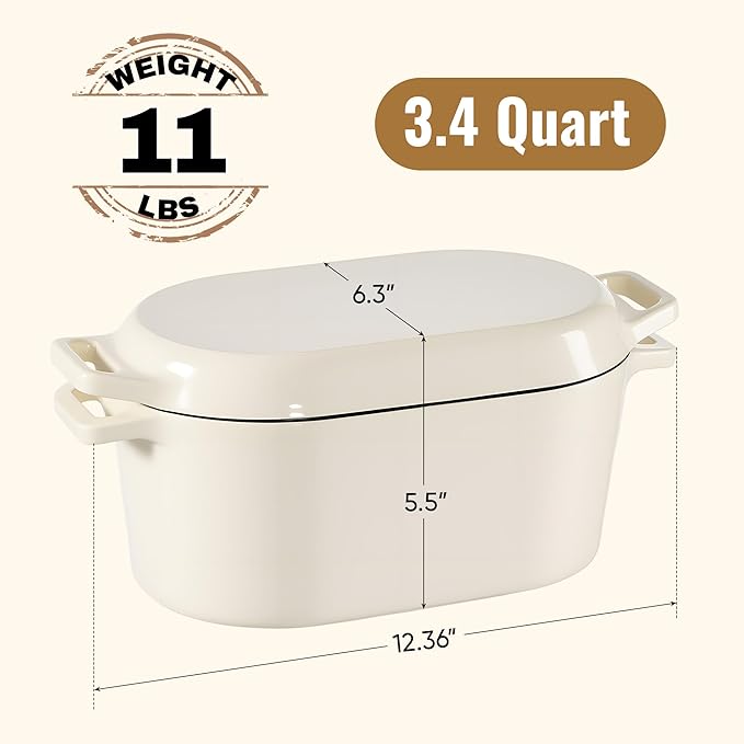 Dutch Oven for Bread Baking, 3.4 QT Bread Dutch Oven for Sourdough, Enamelled