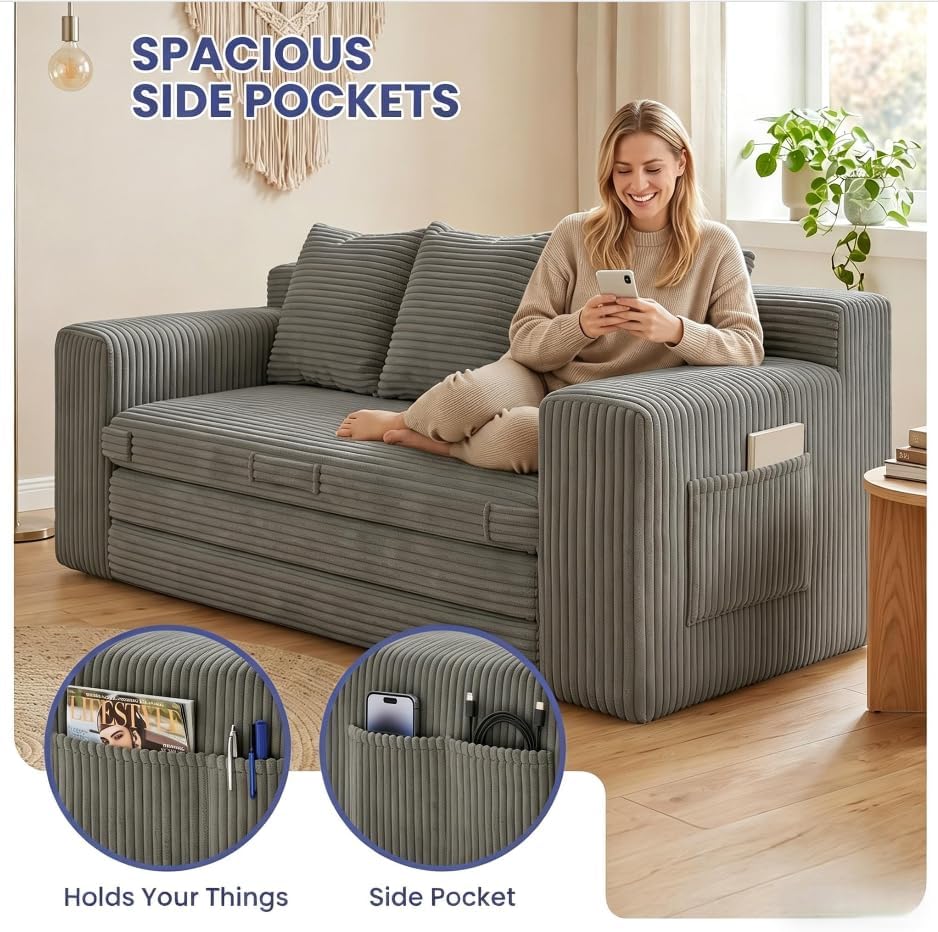 69" 3 Seater Convertible Folding Sofa Bed, Boneless Couch with Pull-Out ...