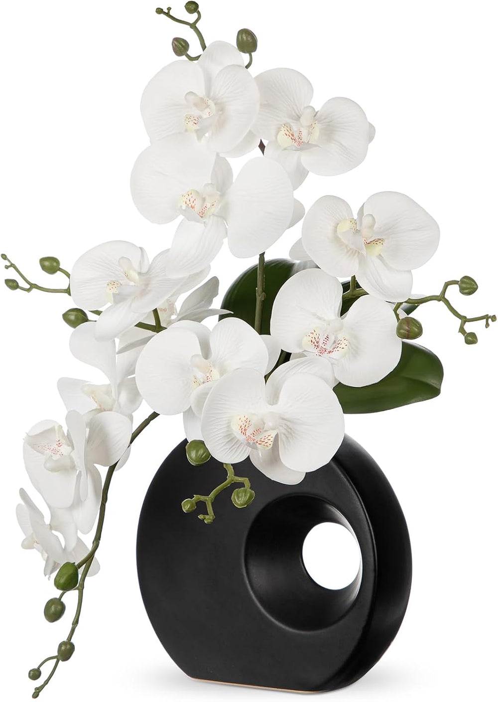 Briful Artificial Orchid Flowers in Black Modern Ceramic Vase 15.7" Tall...