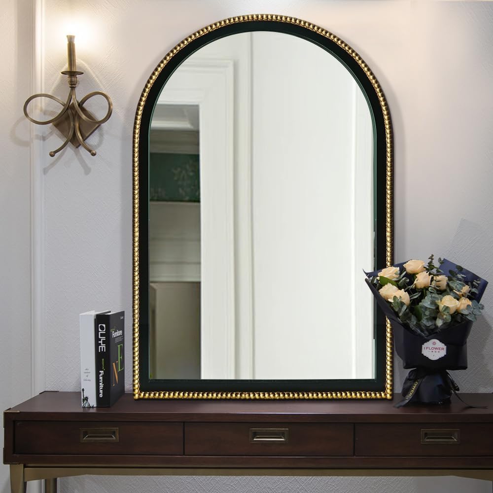 WAMIRRO Ornate Gold Mirror,Arched Black Morden Luxury Living Room Decorative ...