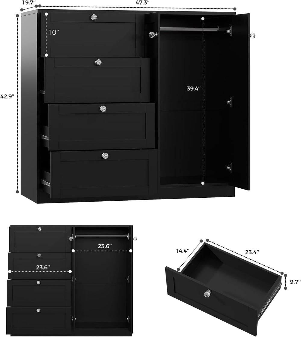 VOWNER 43''H Armoire Wardrobe Closet with 4 Drawers and 2 Doors