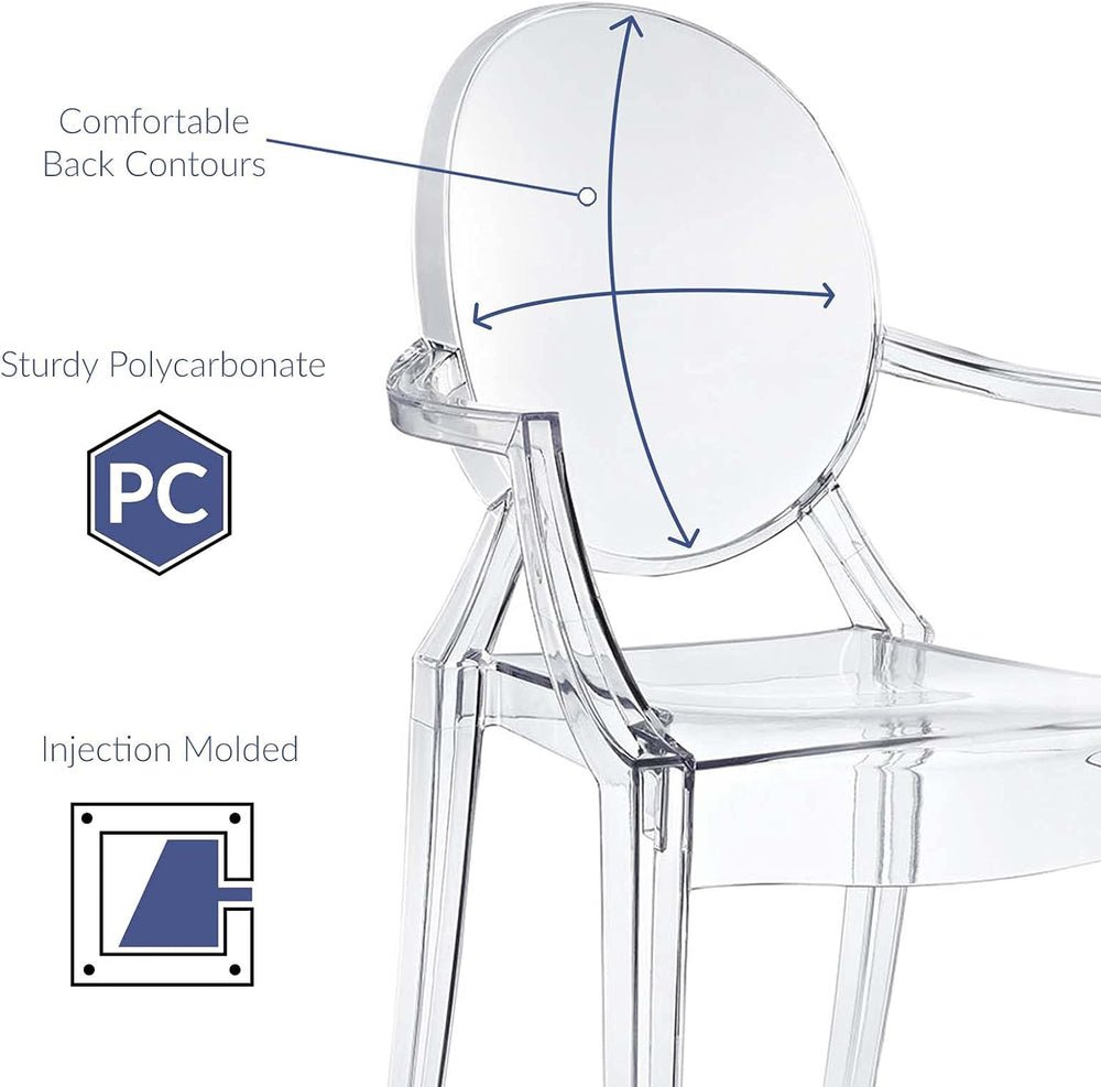 Modway Casper Modern Acrylic Stacking Kitchen and Dining Room Arm Chair in Cl...