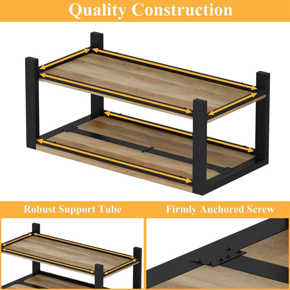 BON AUGURE Coffee Table with 2-Tier Open Shelf, Industrial 43In Vintage Oak