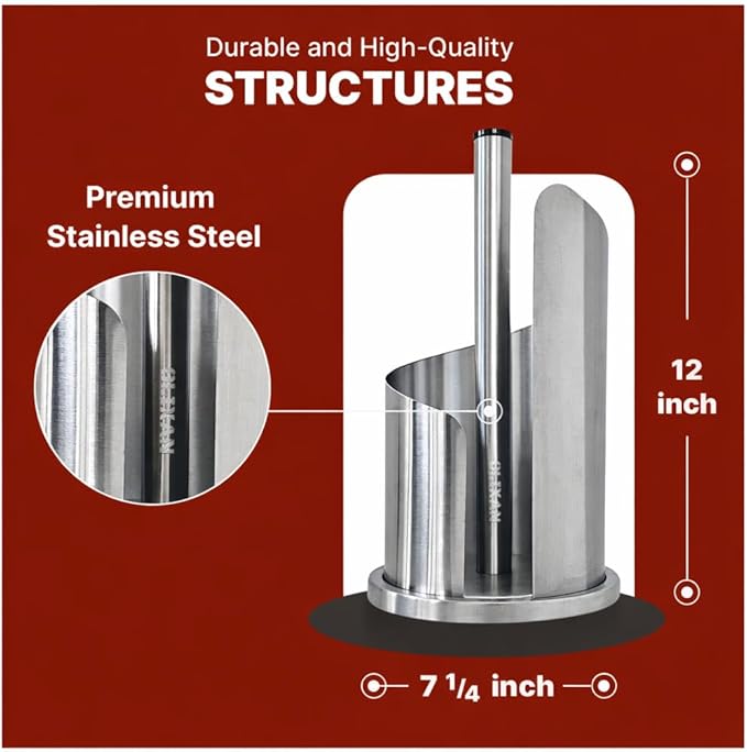 Stainless Steel Paper Towel Holder Countertop, Modern Spiral Cover Design