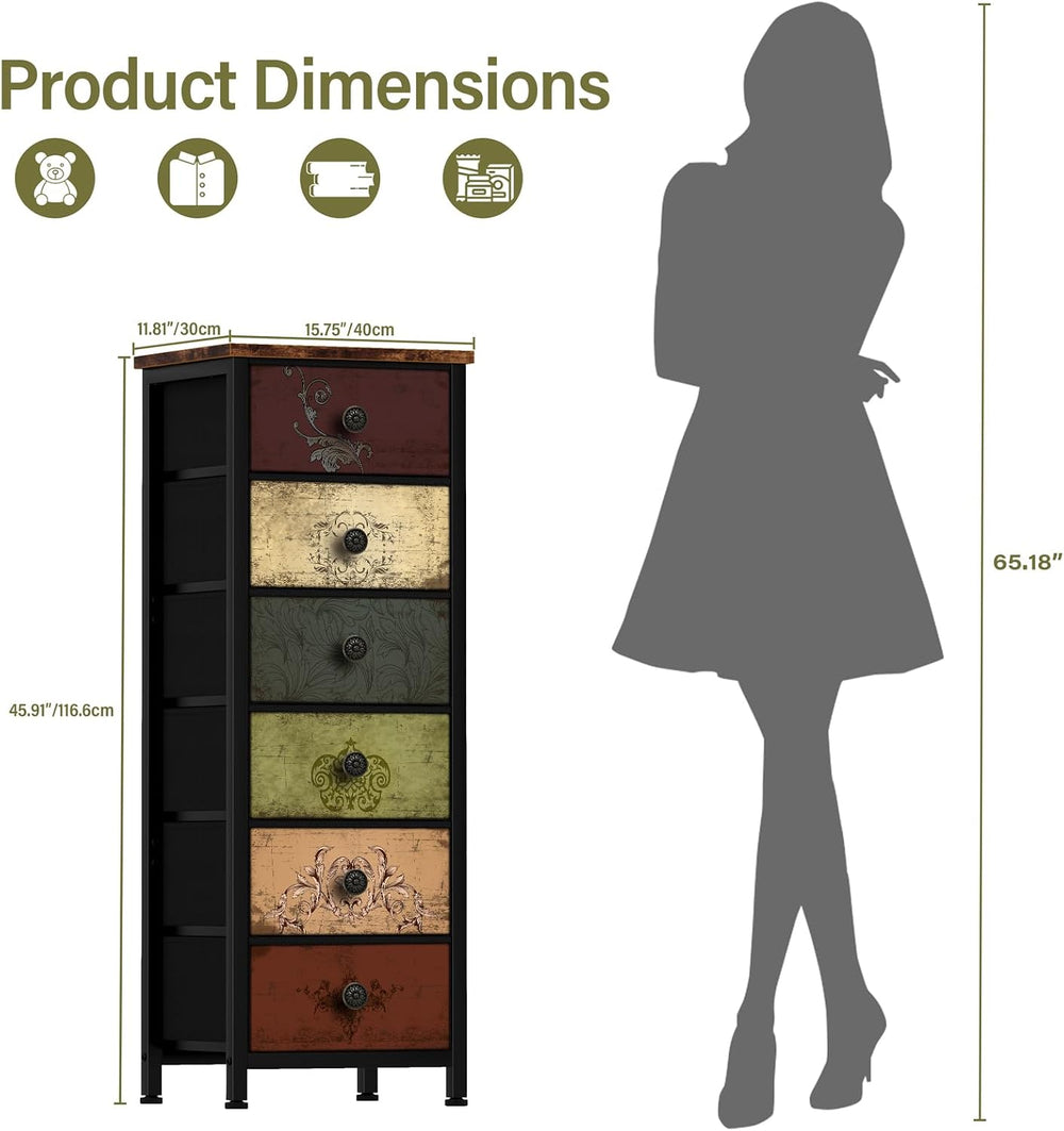 VASICAR Tall Dresser with 6 Large Drawers, Small Fabric Dresser Nightstand