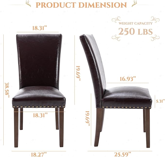 Parsons Dining Chairs Set of 6, Upholstered Nailhead PU Leather Dining Room K...