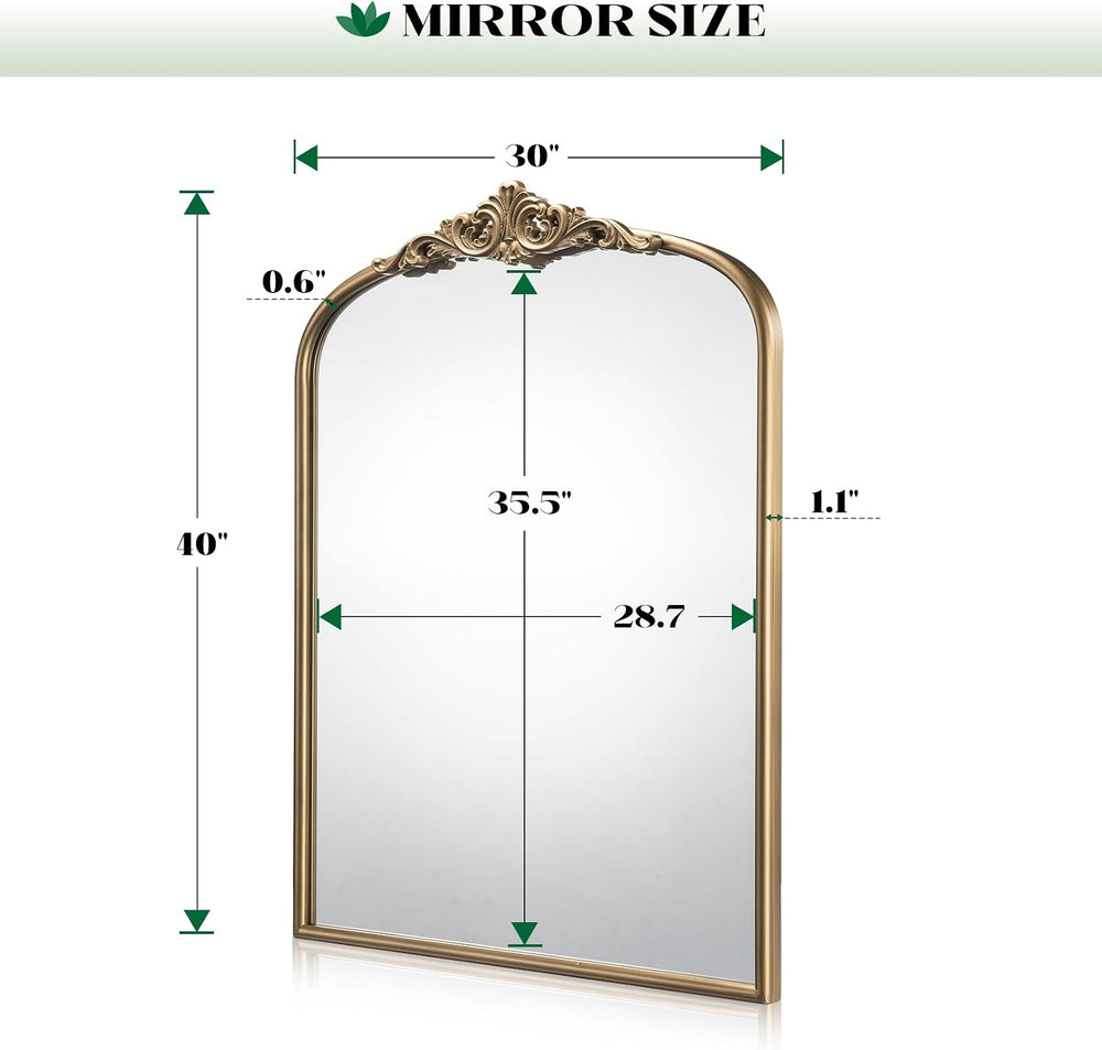 Vintage Gold Arched Wall Mirror, 30"x40" Antique Gold Mirror