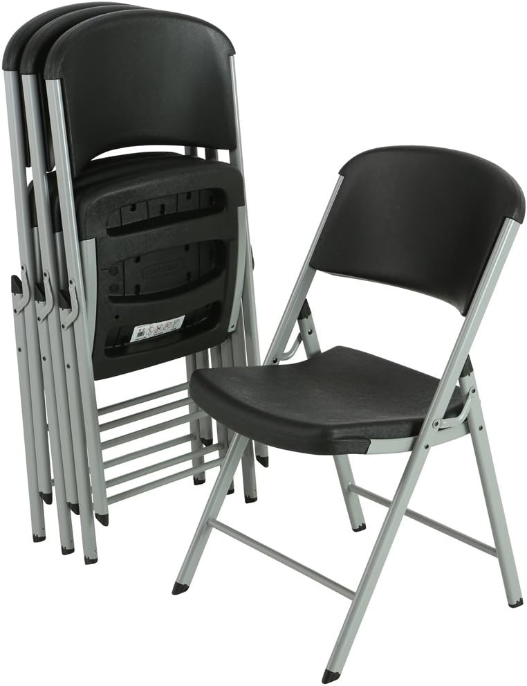LIFETIME 80407 Commercial Grade Folding Chairs, 4 Pack, Black/Silver