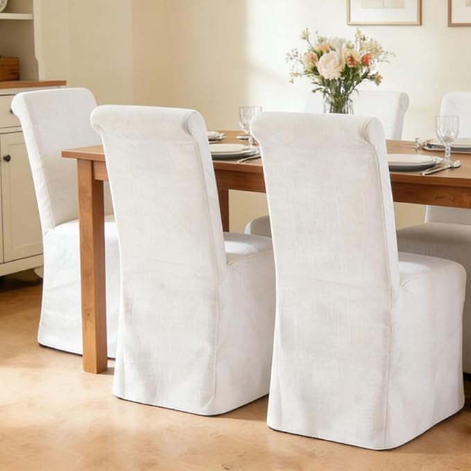Parsons Dining Chairs Set of 4 Fabric Upholstered Kitchen Chairs with Wood Le...