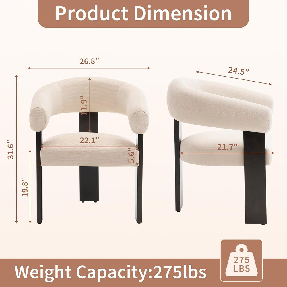 Accent Chairs Set of 2, Barrel Armchair, U-Shaped Backrest, White