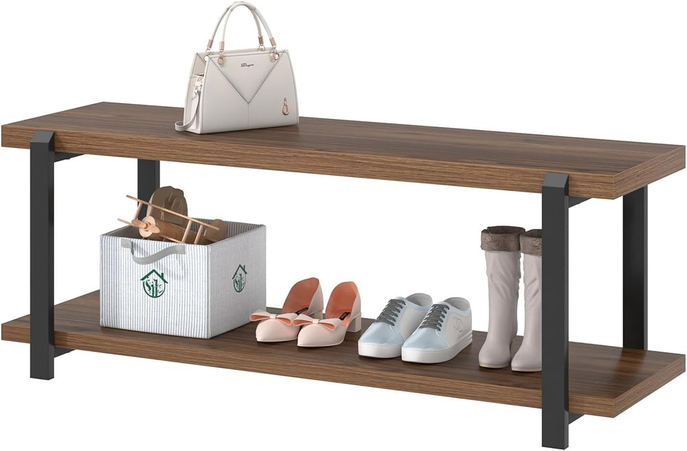 FOLUBAN Entryway Bench with Shoe Storage, Modern End of Bed Bench, Wood and M...