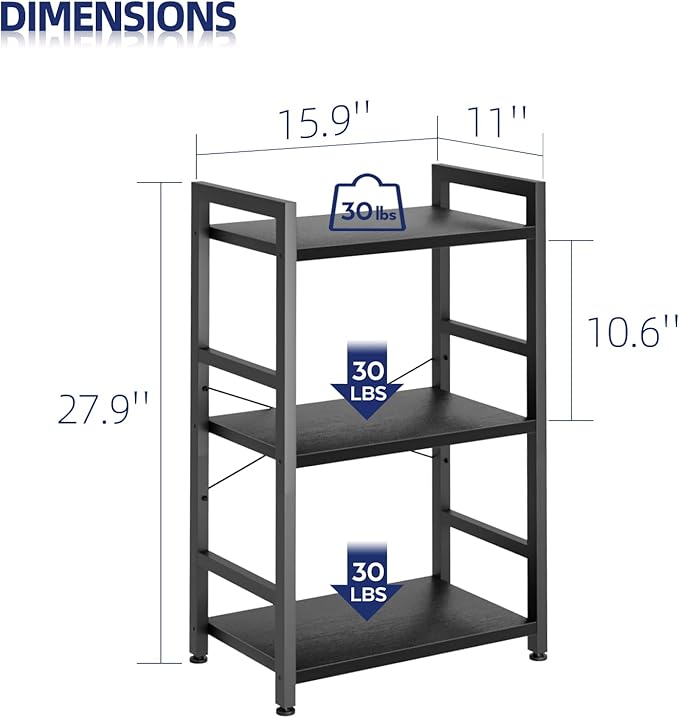 NUMENN 3 Tier Slim Bookshelf, Bookcase Shelf Storage Organizer, Modern Book S...
