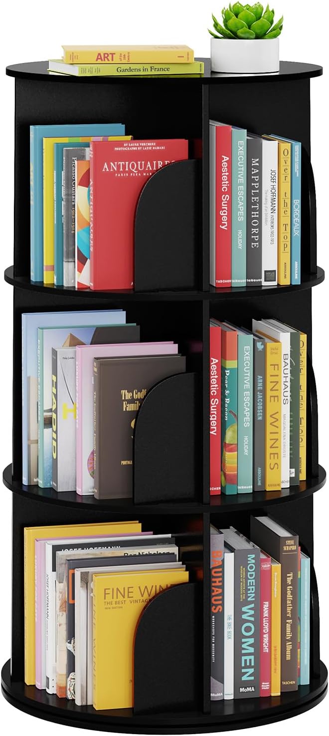 SpaceAid 3 Tier Rotating Bookshelf Tower, Spinning Bookcase Lazy Susan, Revol...