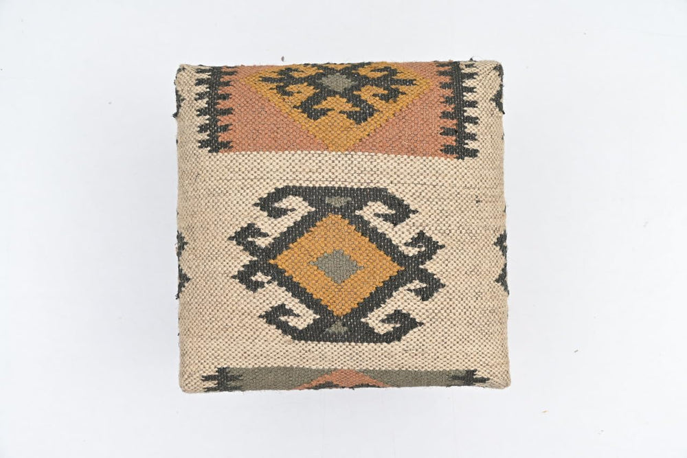 Handmade Jute Upholstered Ottoman Stool | Square Foot Rest with Wooden Legs |...