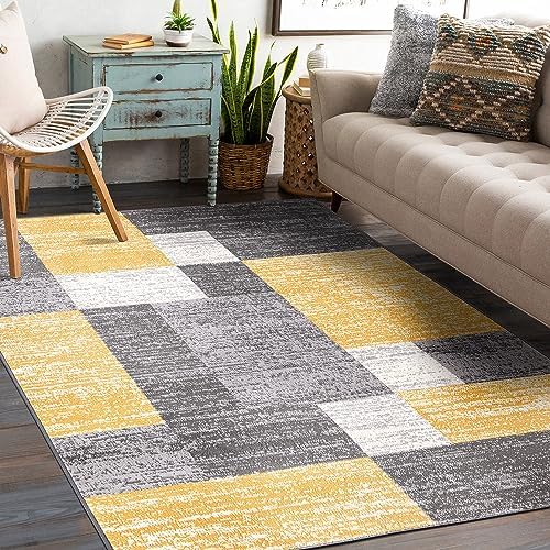 Rugshop Geometric Boxes Oslo Modern Living Room Area Rug Yellow 7'10"...