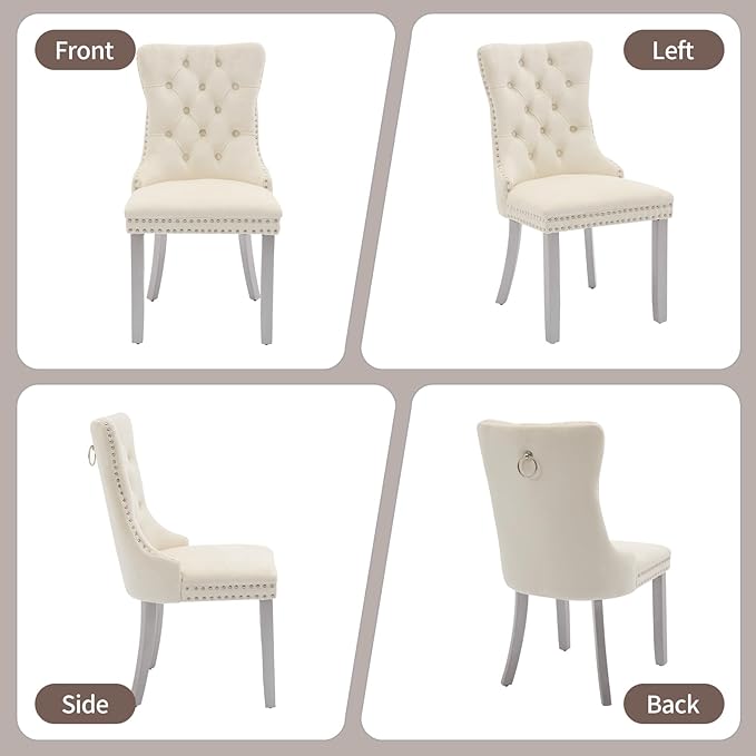 Velvet Dining Chairs Set of 4, High-end Tufted Upholstered Dining Chair with ...
