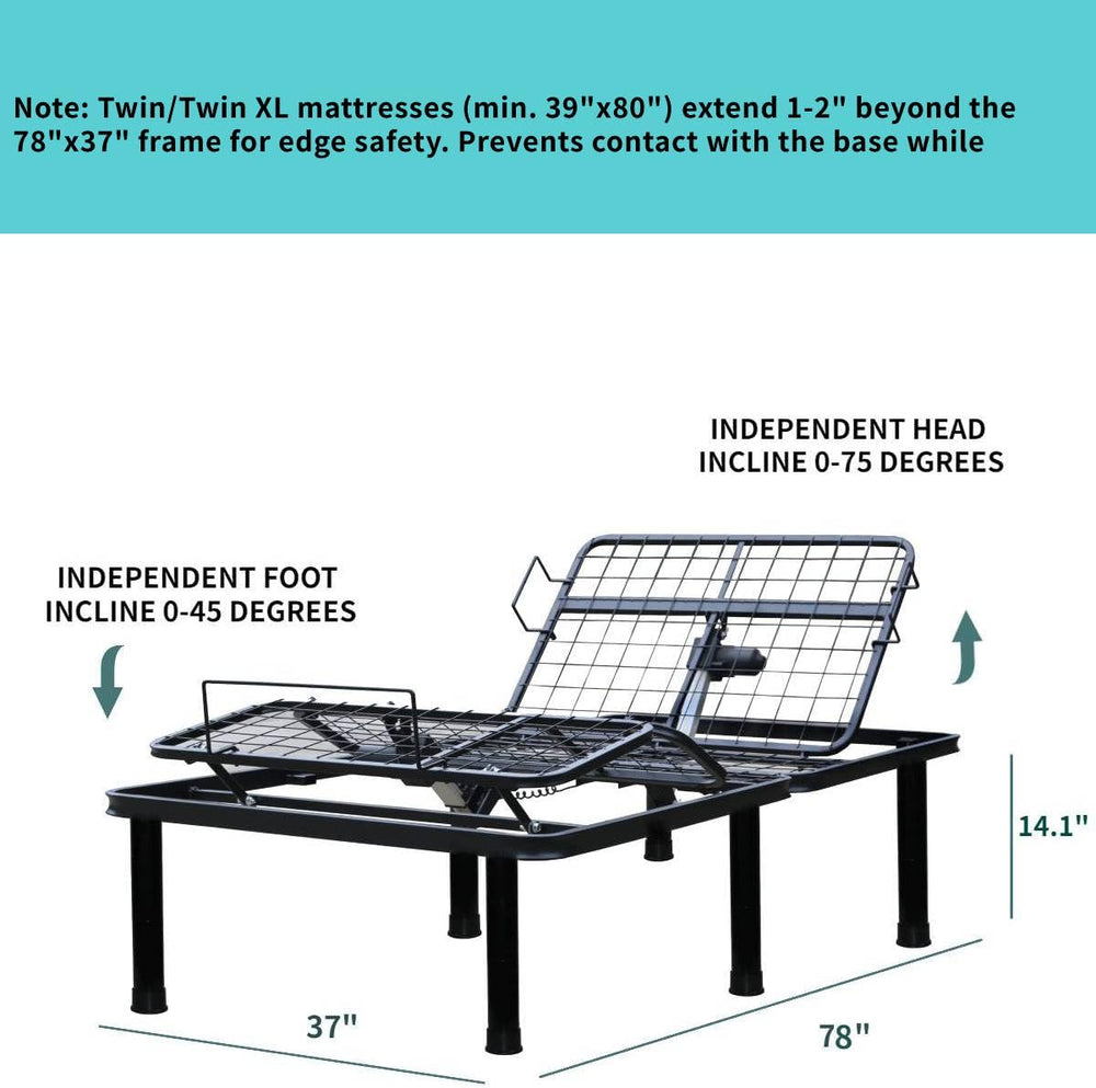 Adjustable Bed Frame Full Metal Frame Bears 705 lbs Head and Legs Can Lift In...
