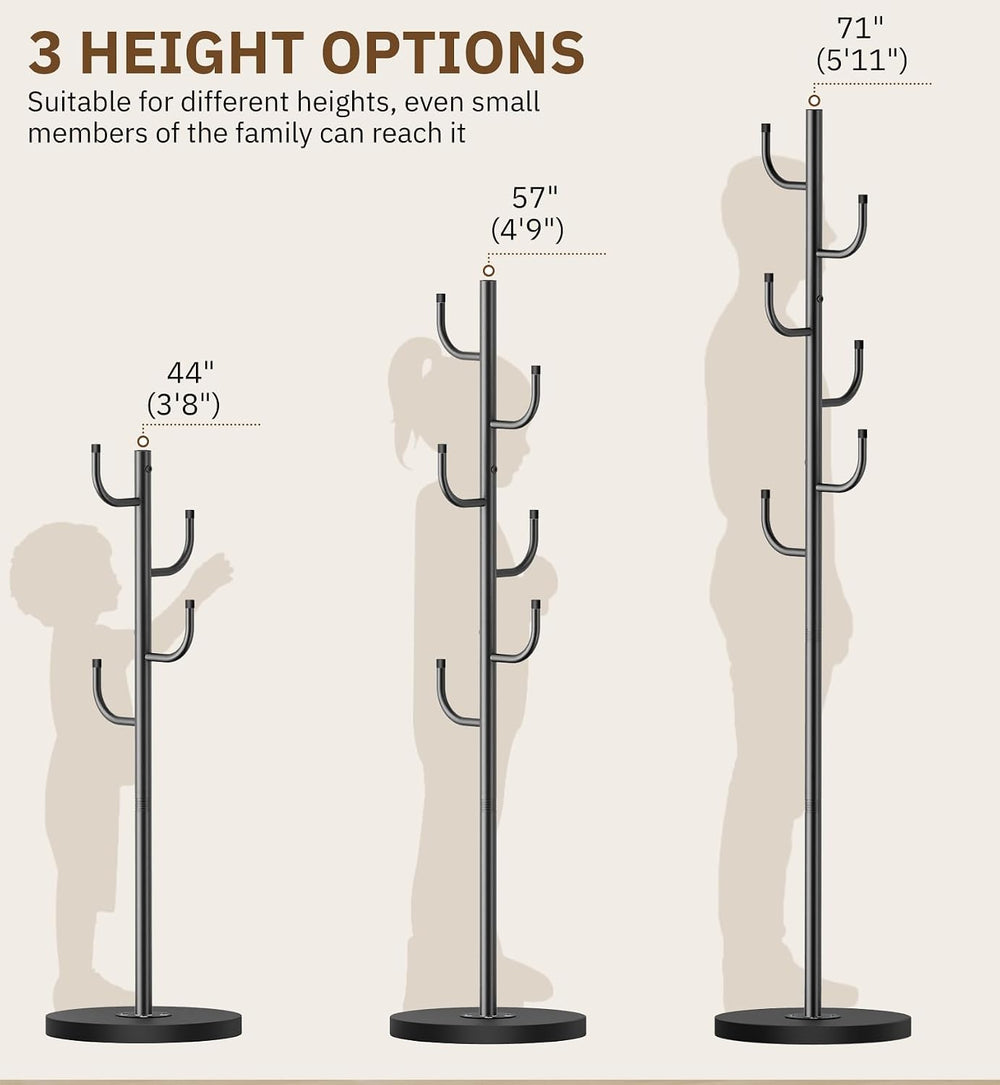 MISSLO Heavy Duty Coat Rack Freestanding with Stable Wood Base Metal Coat Tre...