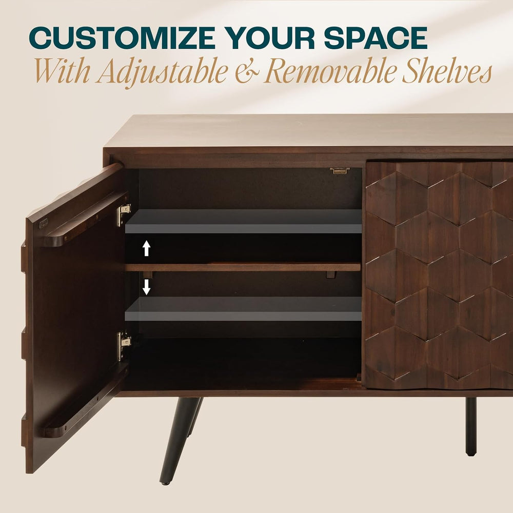 Bme Sideboard Georgina Solid Wood 2 Doors & 3 Drawers, 61'' Mid C...