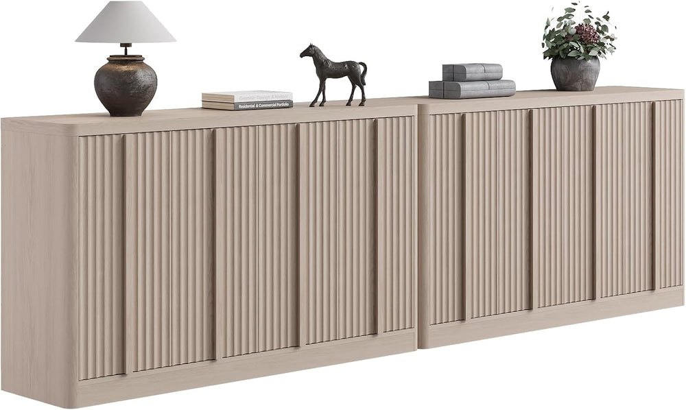 Fluted Buffet Cabinet with Storage, 120" Sideboard Buffet Storage Cabine...