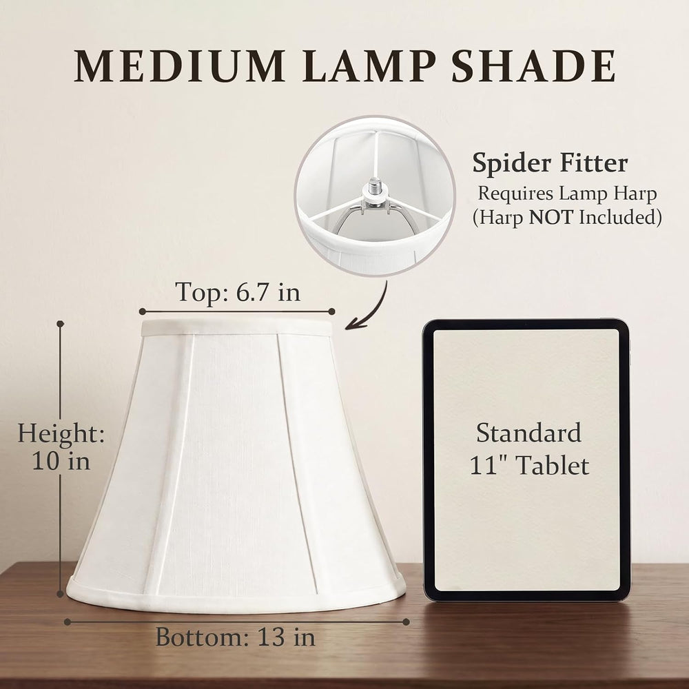 White Bell Lamp Shades Set of 2, 6.7" Top x 13" Bottom x 10" H...