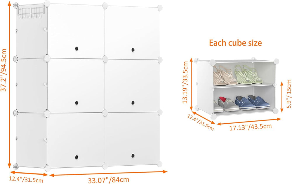 HOMIDEC Shoe Rack, 6 Tier Shoe Storage Cabinet 24 Pair Plastic Shoe Shelves O...