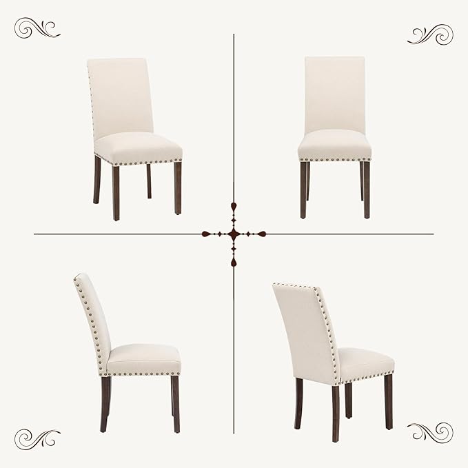 Furniliving Upholstered Dining Chairs Set of 4 - Line Fabric Modern Farmhouse...