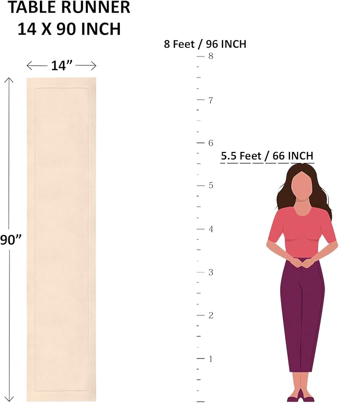 Solino Home Linen Table Runner 90 Inches Long - Cotton Linen Hemstitch Table ...