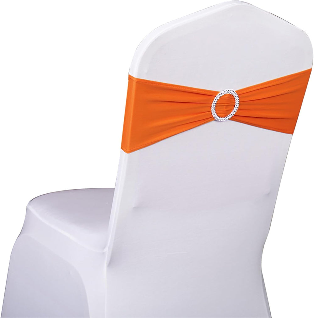50 Pack Spandex Orange Chair Sashes for Wedding Stretch Chairs Bows Bands wit...