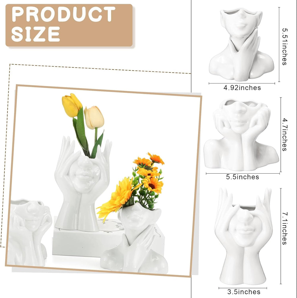 Sieral 3 Pcs Ceramic Face Vase Female Form Flower Modern Body Vase for Decor ...