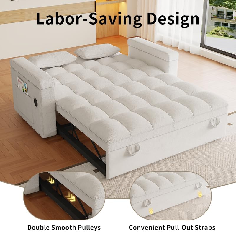 65" Futon Sofa Bed with USB Charging Ports, Adjustable Backrest