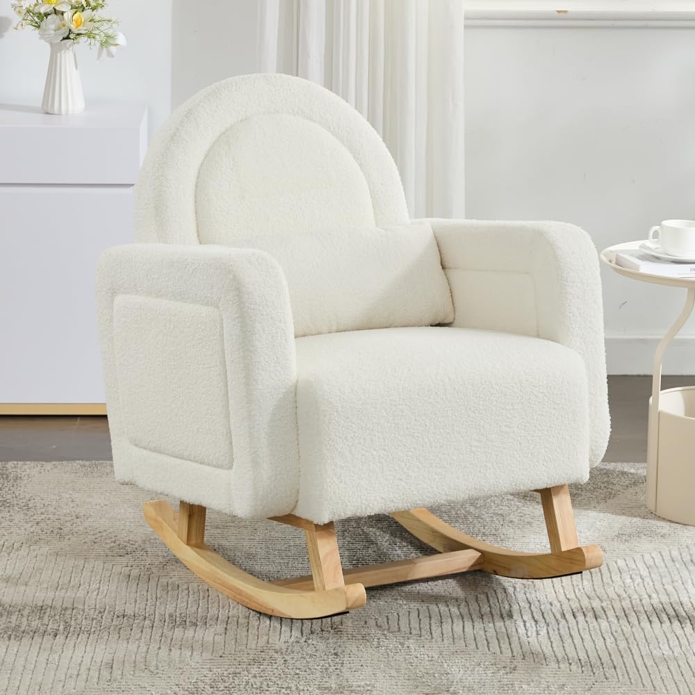Accent Rocking Chair with Pillow, Ultimate Comfort for Your Home, Teddy Velve...