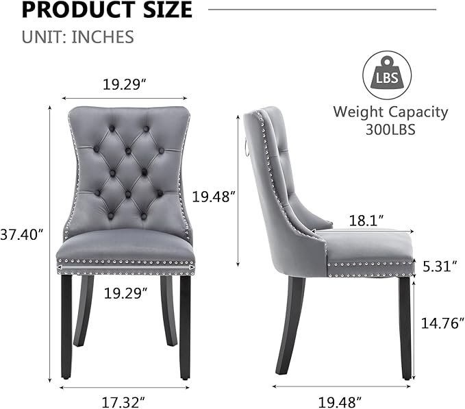 Velvet Dining Chairs Set of 4,Upholstered Dining Chairs with Ring Pull Trim a...